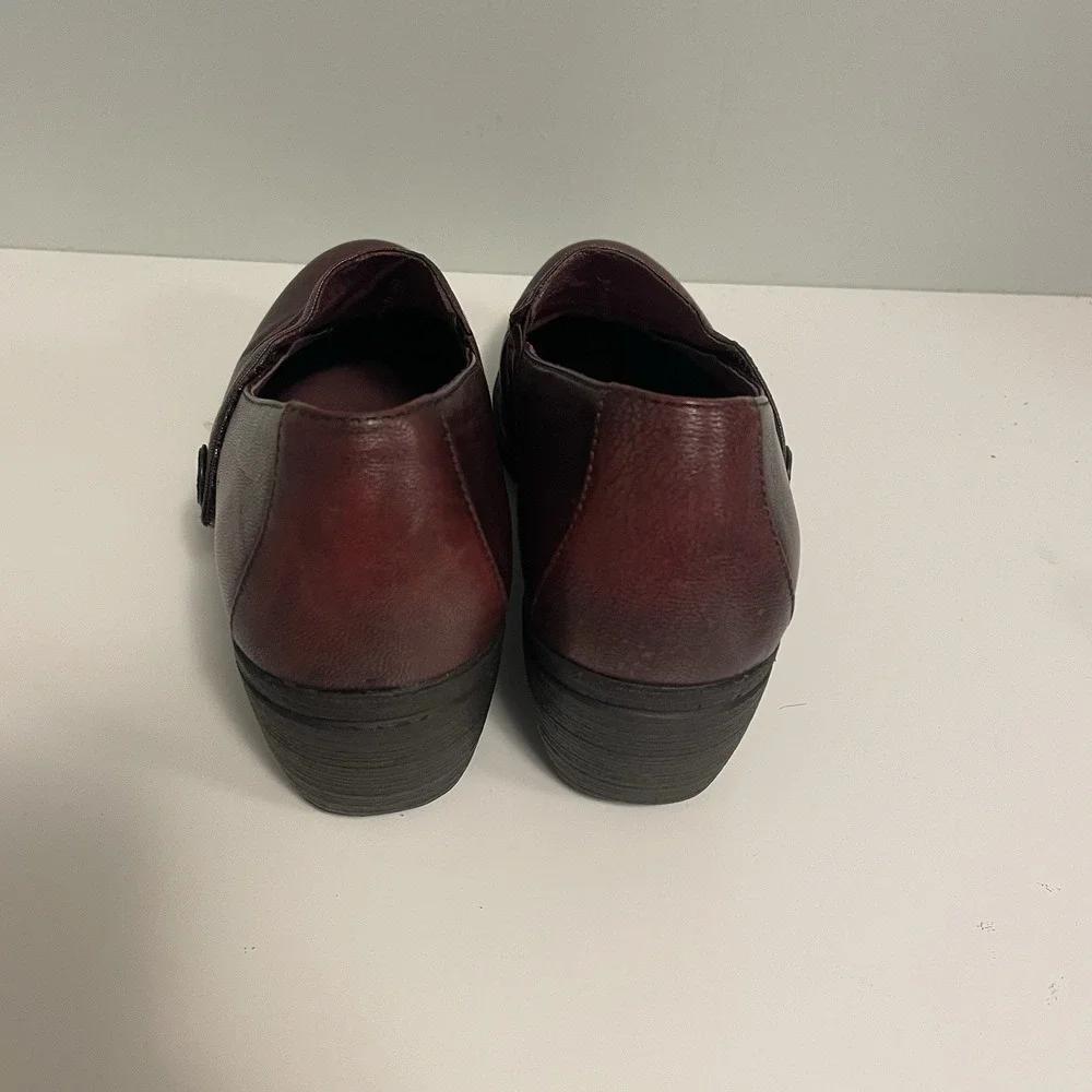 Dansko Leather Wedge Slip-ons Ruched Aimee Wine Brush Off 37‎ Nursing Shoes